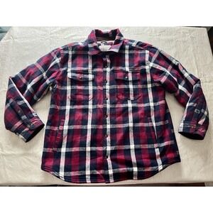 Falls Creek Mens XL Plaid Flannel Sherpa Lined Shirt Jacket Red Navy Blue Snap
